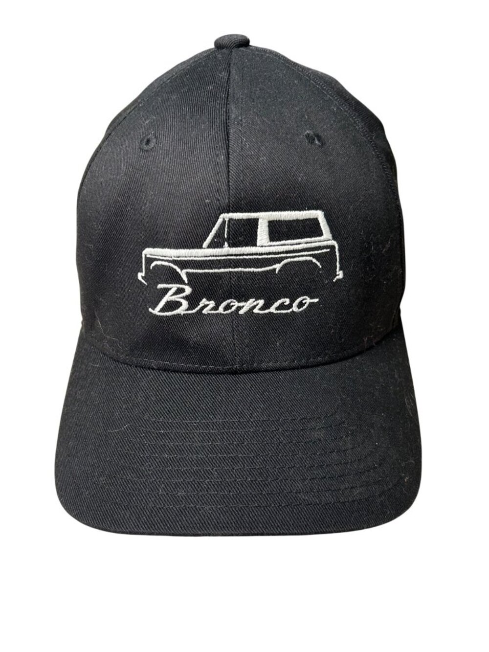 Ford Bronco Embroidered Black Flexfit Baseball Cap Size L-XL White Logo Truck